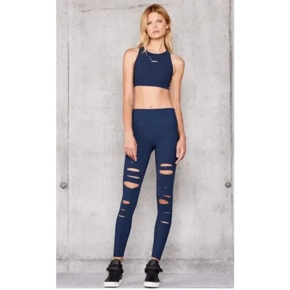 Alo Yoga High Waist Ripped Warrior Legging Navy Athleisure